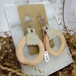 Genuine Leather and Wood Circle Earrings